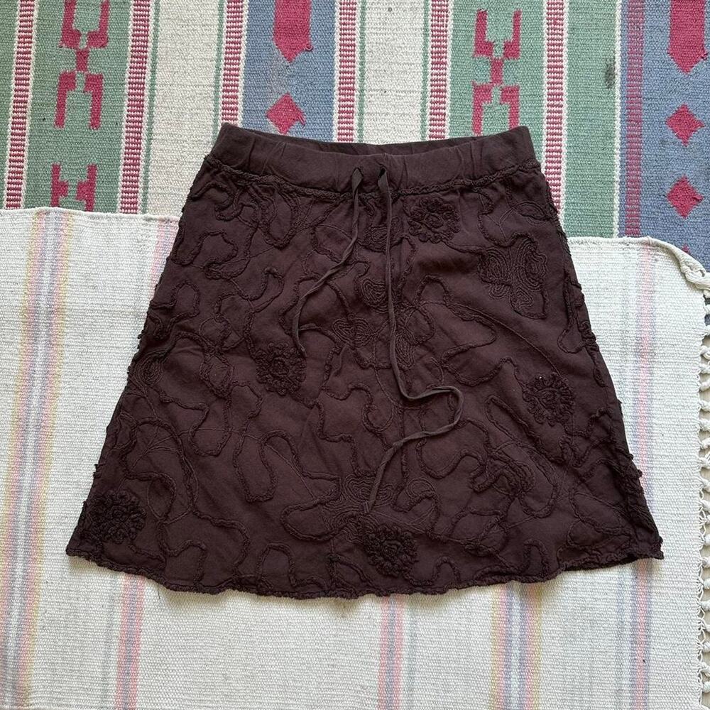 Vintage Brown Floral Boho Retro Y2K Embroidered Mini Skirt